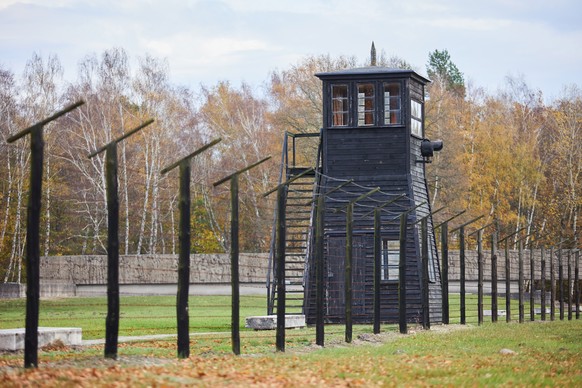 epa10286075 A view of the former Nazi-German Concentration Camp KL Stutthof during the Judges from the Itzehoe District Court and historical experts visit in Sztutowo village, northern Poland, 04 Nove ...