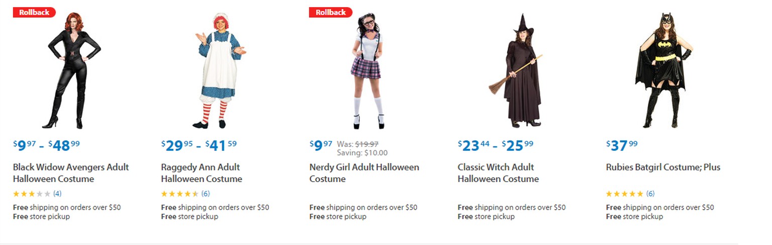 Die «Fat Girl Costumes»-Rubrik, die nun den neutralen Namen «Plus Size Costumes» bekam.