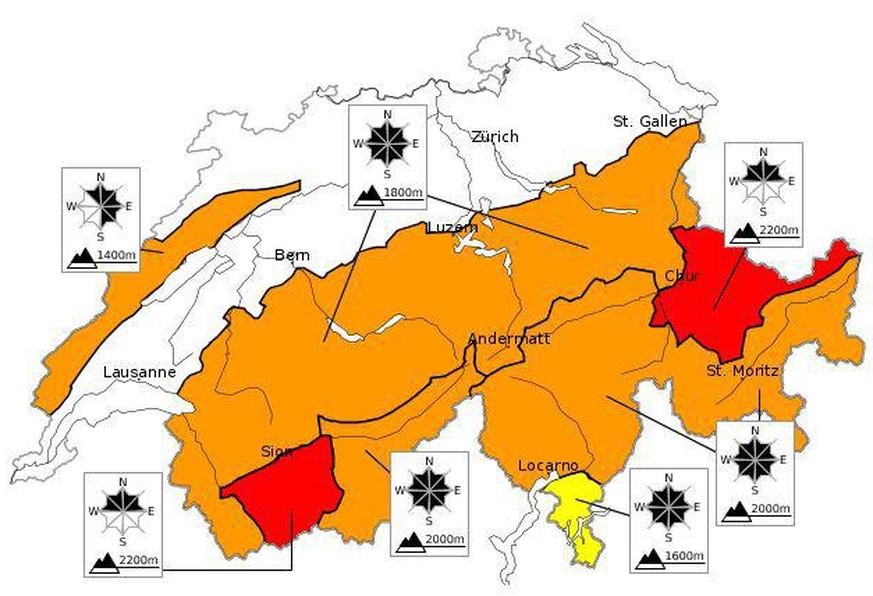 Die derzeitige Lawinengefahr in der Schweiz.