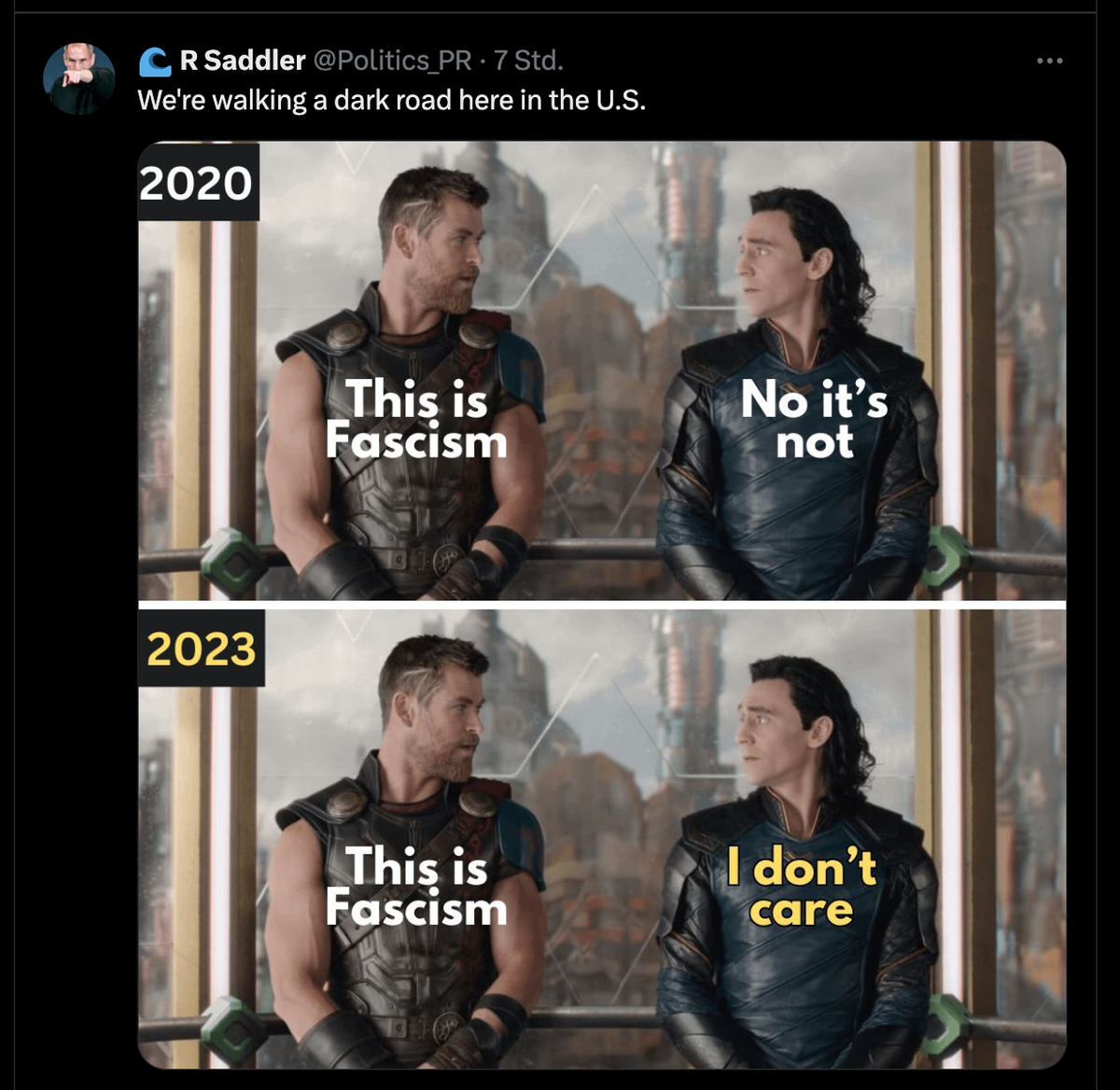 Meme zum aufkeimenden Faschismus in den USA.