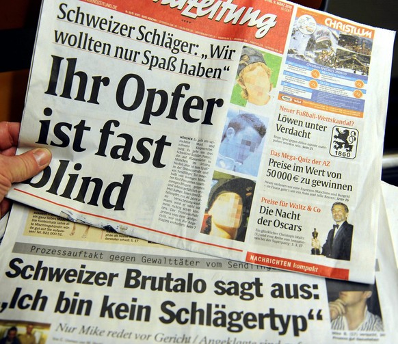 Schlagzeilen in den Muenchner Medien am Dienstag, 9. Maerz 2010. Drei Schweizer Jugendliche von der Weiterbildungsklasse- und Berufswahlschule Kuesnacht (WBK) muessen sich ab heute vor dem Richter ver ...