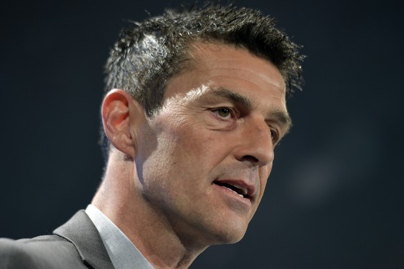 Teleclub Moderator Roman Kilchsperger bei der Medienkonferenz Fussballjahr bei Swisscom und Teleclub in Zuerich am Donnerstag, 5. April 2018. (KEYSTONE/Walter Bieri)