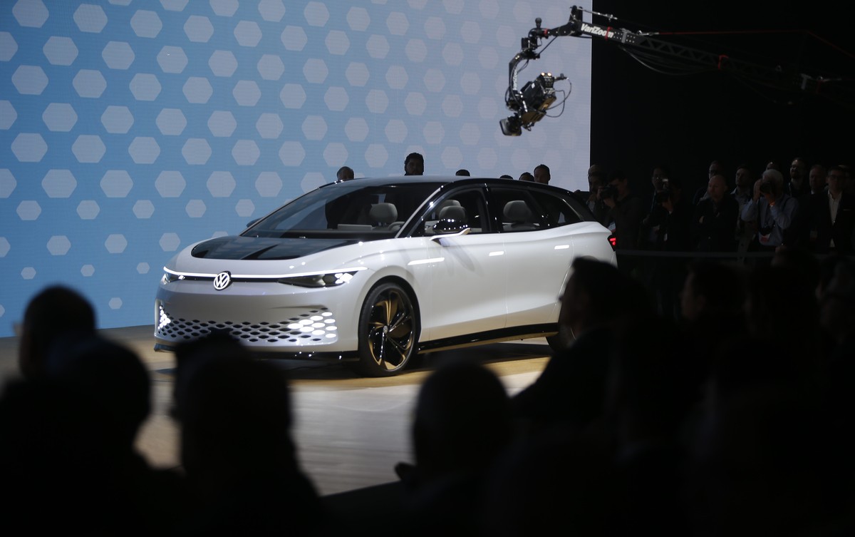 Volkswagen's VW I.D. Space Vizzion concept EV wagon is shown at the AutoMobility LA Auto Show in Los Angeles, Wednesday, Nov. 20, 2019. (AP Photo/Damian Dovarganes)
VW I.D. Space Vizzion