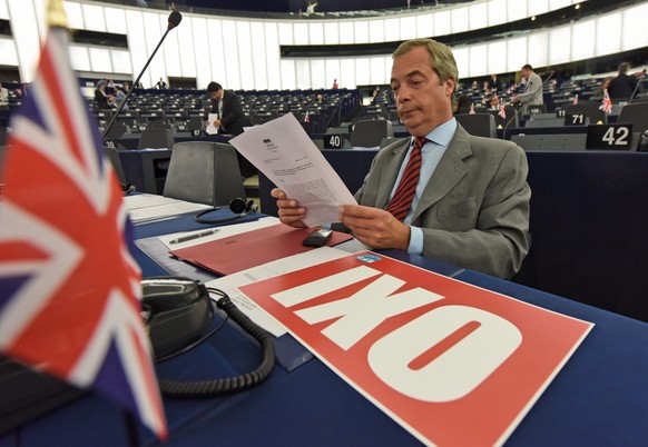 UKIP-Präsident Nigel Farage macht vor dem Referendum im europäischen Parlament Werbung für ein «Nein».