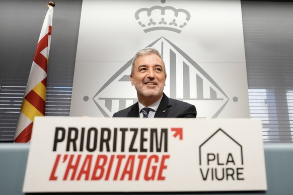 epa11427614 Mayor of Barcelona, Jaume Collboni, reacts as he holds a press conference in Barcelona, Spain, 21 June 2024. Collboni announced that the City Council will not grant any more licenses for t ...