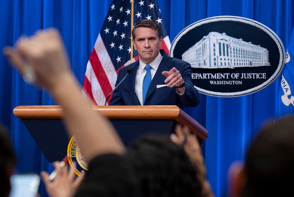 Deputy Attorney General Todd Blanche takes a question from a reporter during a news conference after the Justice Department announced the release of three million pages of documents in the latest Jeff ...