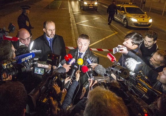 epa06320890 French prosecutor Pierre Yves Couilleau speaks to media during a press briefing near the IGS campus, near Toulouse, France, 10 November 2017. According to reports, a driver deliberately dr ...