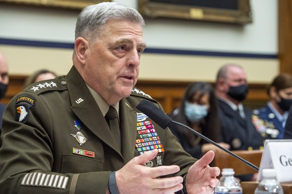 epa09495624 United States Army General Mark A. Milley, Chairman of the Joint Chiefs of Staff responds to questions during a House Armed Services Committee hearing on &#039;Ending the U.S. Military Mis ...