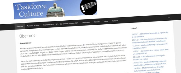 Screenshot der Website «Taskforce Culture»