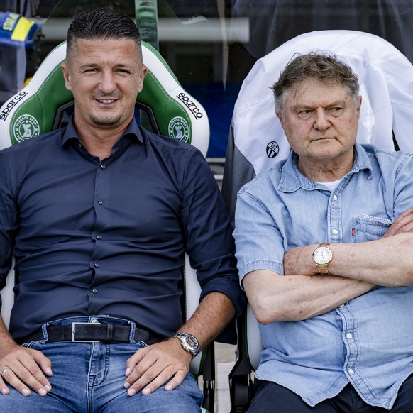 Le directeur sportif du FCZ Milos Malenovic et le president du FCZ Ancillo Canepa lors de la rencontre de football de Super League entre Yverdon Sport FC et FC Zuerich le samedi 20 juillet 2024 au sta ...