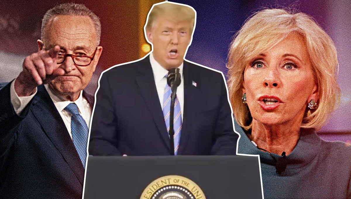 Donald Trump meldet sich via Twitter zurück, Bildungsministerin DeVos tritt zurück und die Demokraten (hier Schumer) wollen Trump sofort vom Thron stossen.