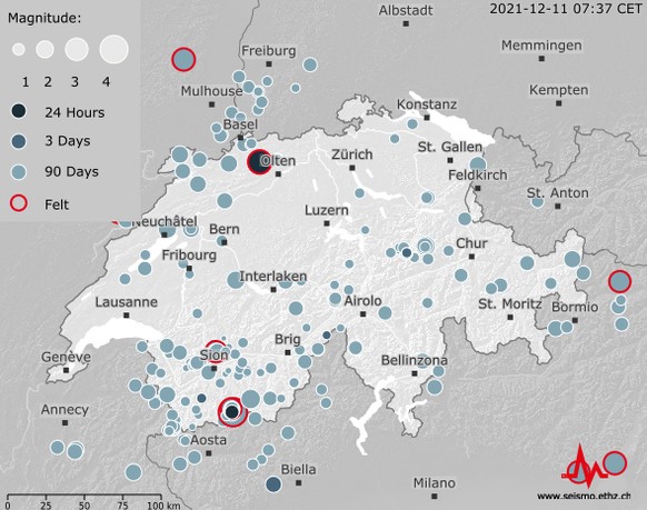 Das Epizentrum befand sich nordwestlich von Olten.