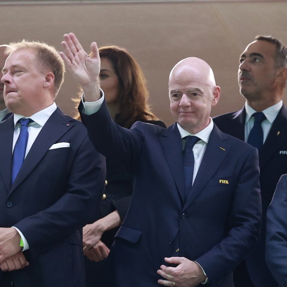 epa13031753 FIFA President Gianni Infantino (C) watches the FIFA World Cup 2026 Group A match between South Korea and Czechia in Guadalajara, Mexico, 11 June 2026. EPA/ALEX CRUZ