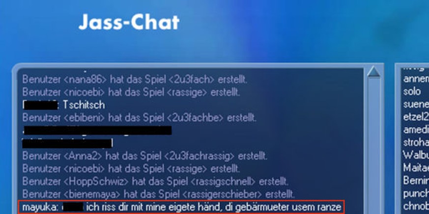 Das Niveau im Jass-Chat sank immer tiefer, bis Swisscom die Notbremse zog.