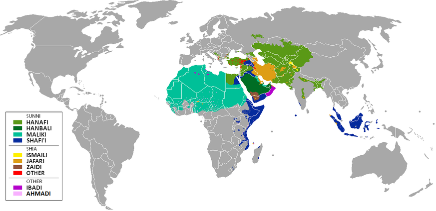 Karte der islamischen Rechtsschulen