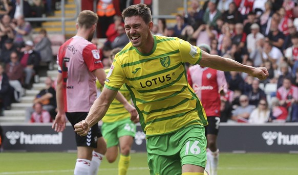 Southampton v Norwich City Sky Bet Championship Christian Fassnacht of Norwich celebrates scoring his sides 4th goal during the Sky Bet Championship match at the St Mary s Stadium, Southampton Copyrig ...