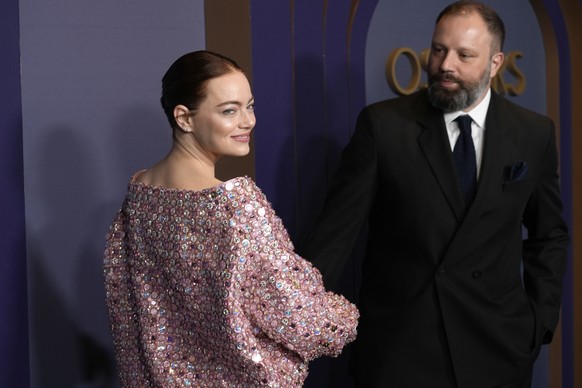 Emma Stone, left, and Yorgos Lanthimos arrive at the Governors Awards on Tuesday, January 9, 2024, at the Dolby Ballroom in Los Angeles.  (AP Photo/Chris Pizzello) Emma Stone,Yorgos Lanthimos