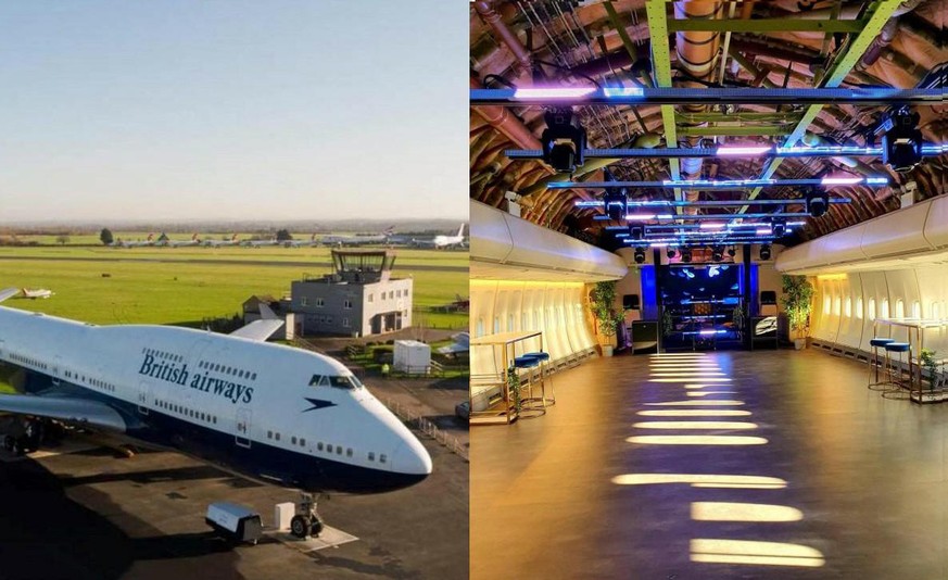 british airways 747 party flugzeug cotswold airport 
https://www.cotswoldairport.com/g-civb-boeing-747-negus-opening-to-the-public-soon/
https://www.instagram.com/negus747/