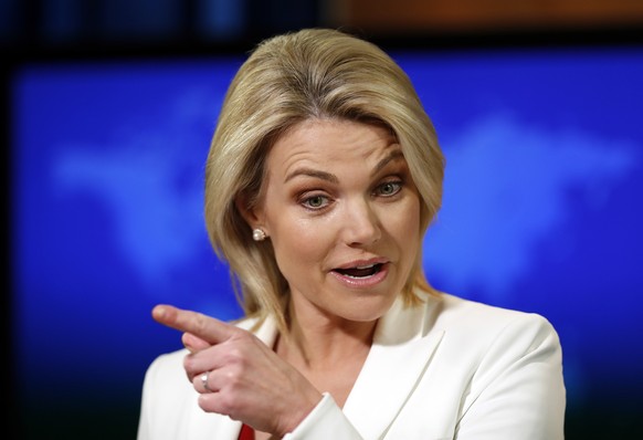 FILE - In this Aug. 9, 2017, file photo, State Department spokeswoman Heather Nauert speaks during a briefing at the State Department in Washington. Trump announced Friday he&#039;s nominating State D ...