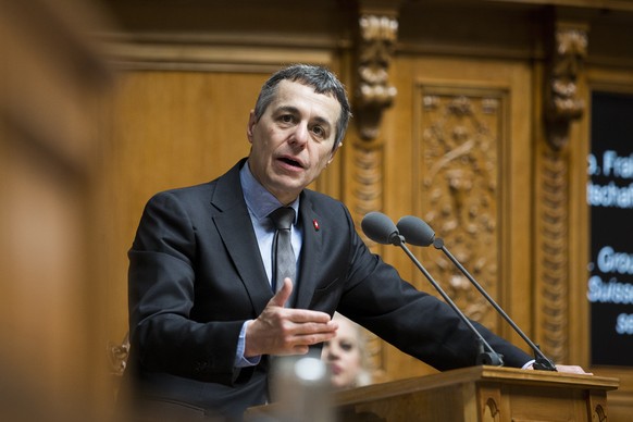 Bundesrat Ignazio Cassis spricht waehrend der Fruehlingssession der Eidgenoessischen Raete, am Donnerstag, 15. Maerz 2018 in Bern. (KEYSTONE/Peter Klaunzer)