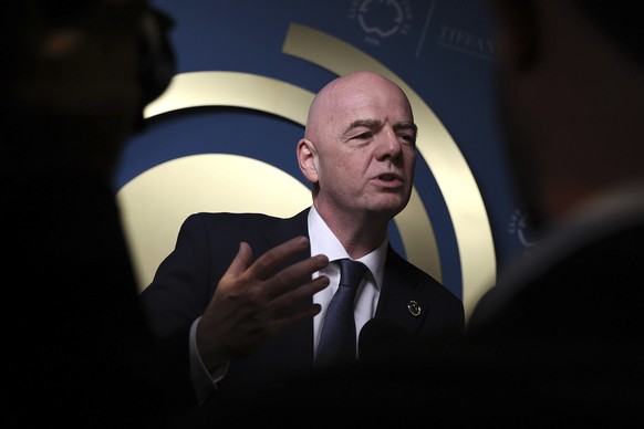 FIFA soccer president Gianni Infantino speaks to media at the FIFA Club World Cup 2025 Trophy Tour, Thursday, Jan. 16, 2025, in New York. (AP Photo/Pamela Smith)
Gianni Infantino