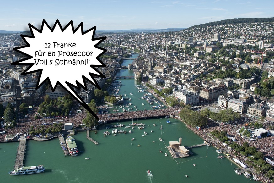Aerial view of the annual technoparade "Street Parade" cheer in the city center of Zurich, Switzerland, Saturday, 13 August, 2016. (KEYSTONE/Ennio Leanza)
