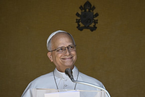 epa13199944 A handout picture provided by the Vatican Media shows Pope Leo XIV smiles as he leads the Sunday Angelus prayer at the Apostolic Palace of Castel Gandolfo, Italy, 30 August 2026. EPA/VATIC ...