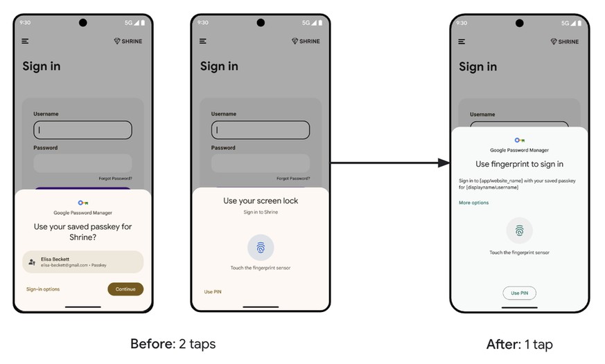 Passkeys: Sicheres Anmelden in Apps mit nur einem Fingertipp (rechts).