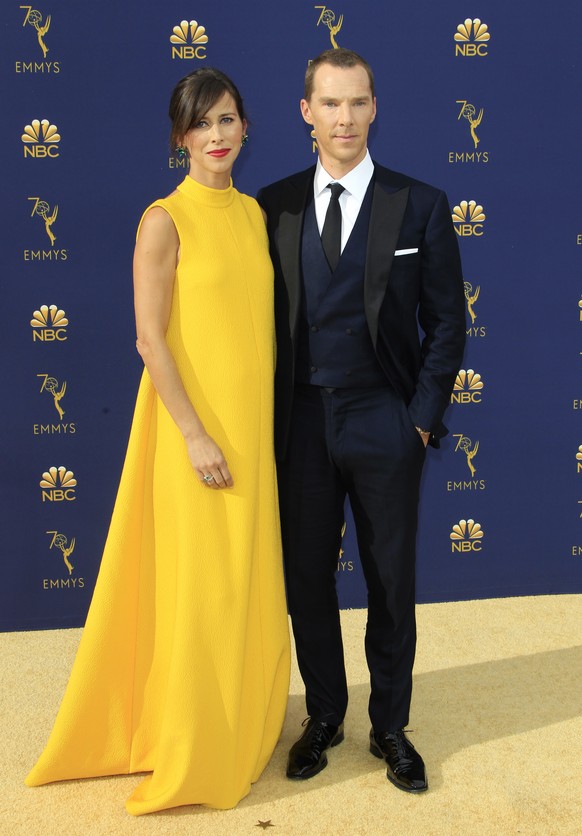 epa07028627 Sophie Hunter (L) and Benedict Cumberbatch (R) arrive for the 70th annual Primetime Emmy Awards ceremony held at the Microsoft Theater in Los Angeles, California, USA, 17 September 2018. T ...