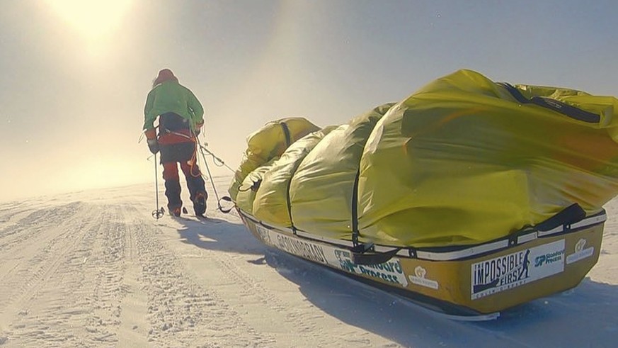 In this photo provided by Colin O&#039;Brady, of Portland., Ore., he poses for a photo while traveling across Antarctica on Wednesday, Dec. 26, 2018. He has become the first person to traverse Antarct ...