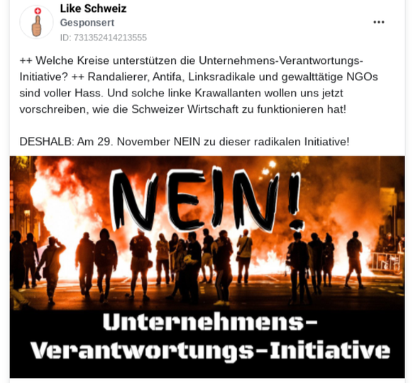 Konzernverantwortung Inserat Facebook