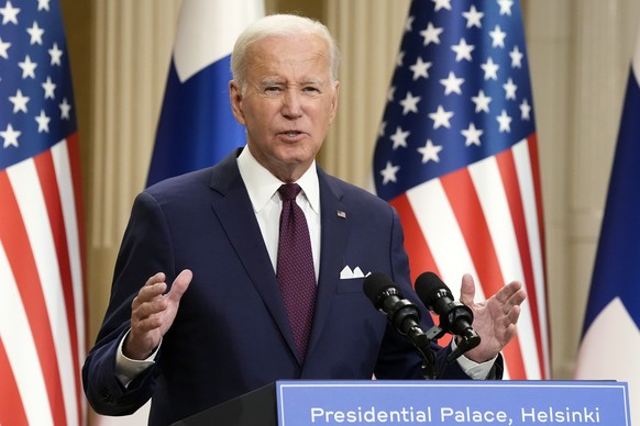 FILE - President Joe Biden speaks during a news conference with Finland&#039;s President Sauli Niinisto at the Presidential Palace in Helsinki, Finland, Thursday, July 13, 2023. (AP Photo/Susan Walsh, ...