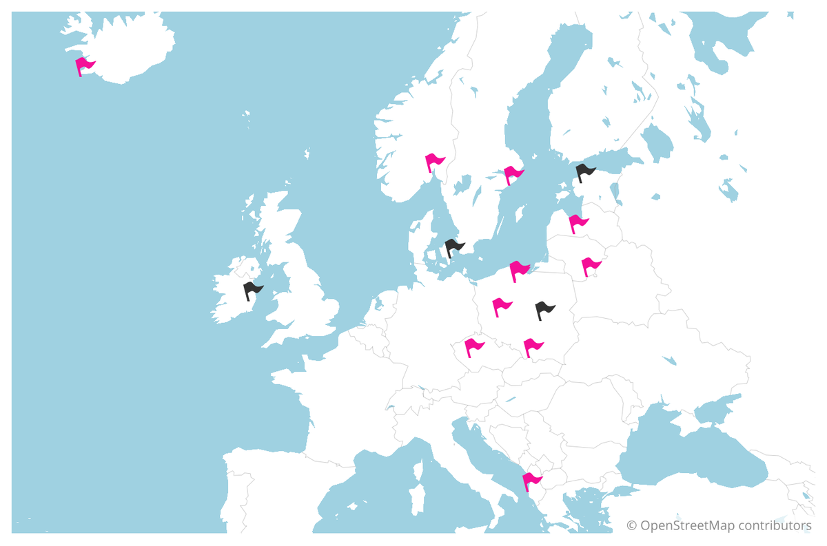 Les villes qui ont renommé la rue de l'ambassade de Russie (en rose) et qui prévoient de le faire (en noir).