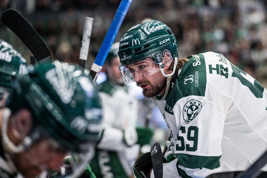 250215 Färjestads Linus Johansson under ishockeymatchen i SHL mellan Rögle och Färjestad den 15 februari 2025 i Ängelholm. *** 250215 Färjestads Linus Johansson during the ice hockey match in SHL betw ...