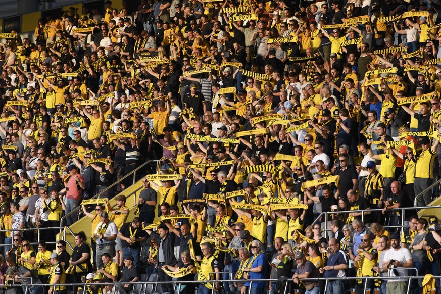 fans cheer when the players enter the soccer field during the Champions League second qualifying round, second leg soccer match between Switzerland&#039;s Young Boys&#039; Bern and Slovakia&#039;s SK  ...