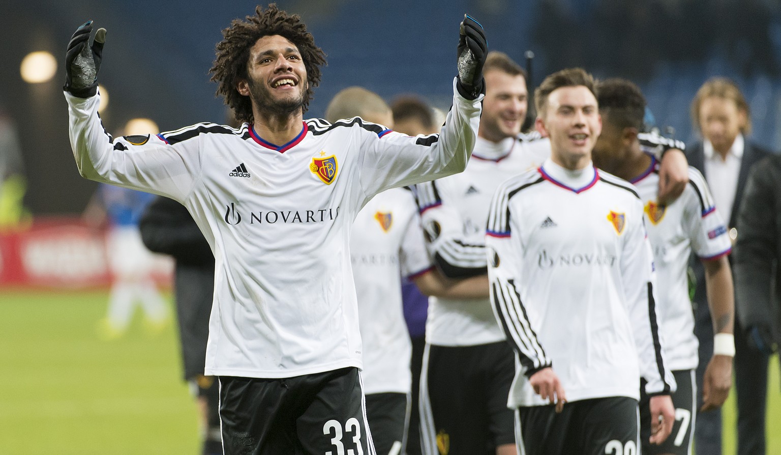 Strahlemann Mohamed Elneny nach dem Sieg gegen Lech Posen.&nbsp;