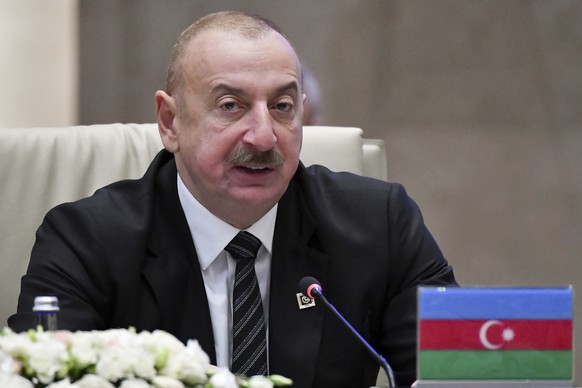 Azerbaijani President Ilham Aliyev attends the summit of the Organization of Turkic States at Yntymak Ordo State Residence in Bishkek, Kyrgyzstan, Wednesday, Nov. 6, 2024. (AP Photo/Vladimir Voronin)