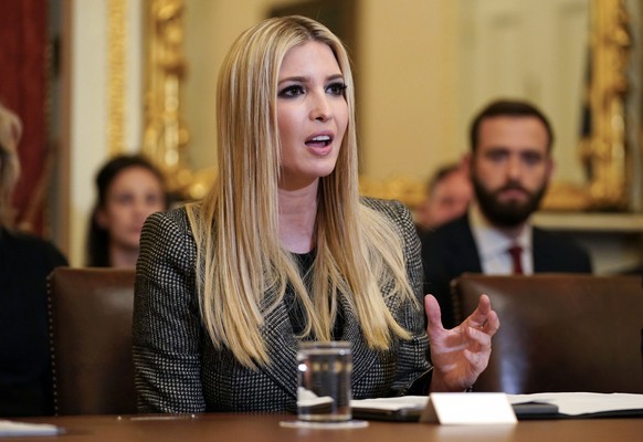 Ivanka Trump, left, the daughter and assistant to President Donald Trump, gestures while speaking during a news conference to discuss Build Act implementation at the Capitol in Washington, Wednesday,  ...