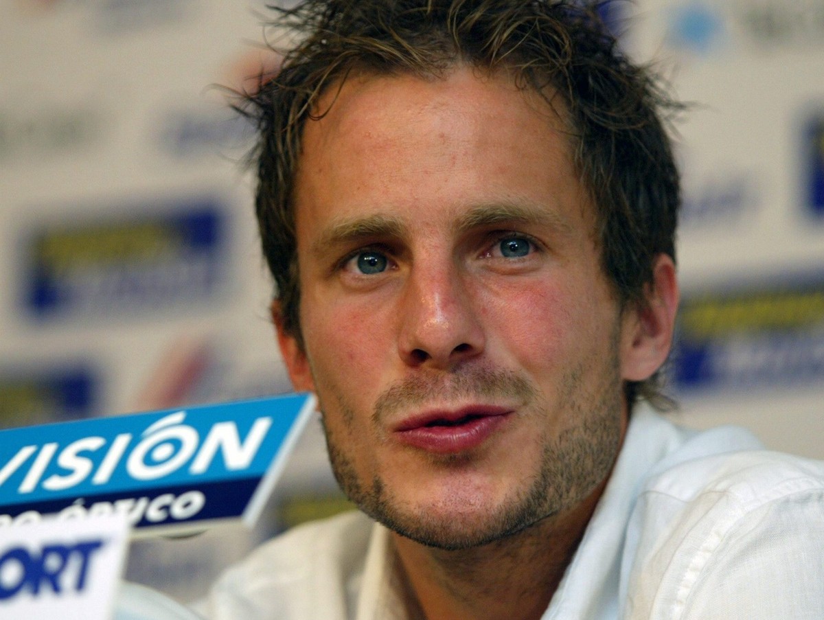Swiss defender Patrick Mueller, 28, answers journalists at a press conference during his introduction as new signing up for the Spanish Premier League club RCD Mallorca for the next three seasons in P ...