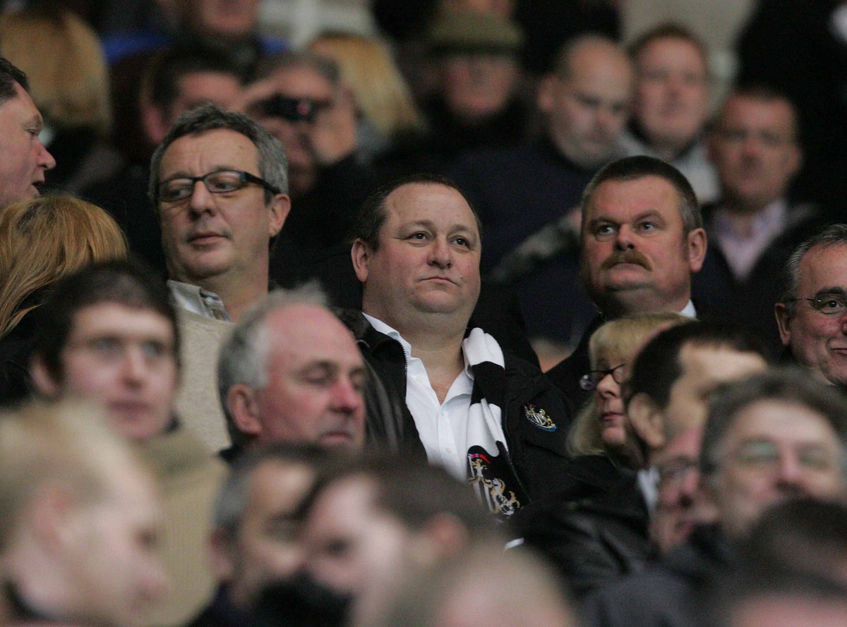 epa09511725 (FILE) - Newcastle United owner Mike Ashley (C) takes his seat prior for the English Premier League soccer match between Newcastle and Liverpool at the Saint James' Park stadium in Ne ...