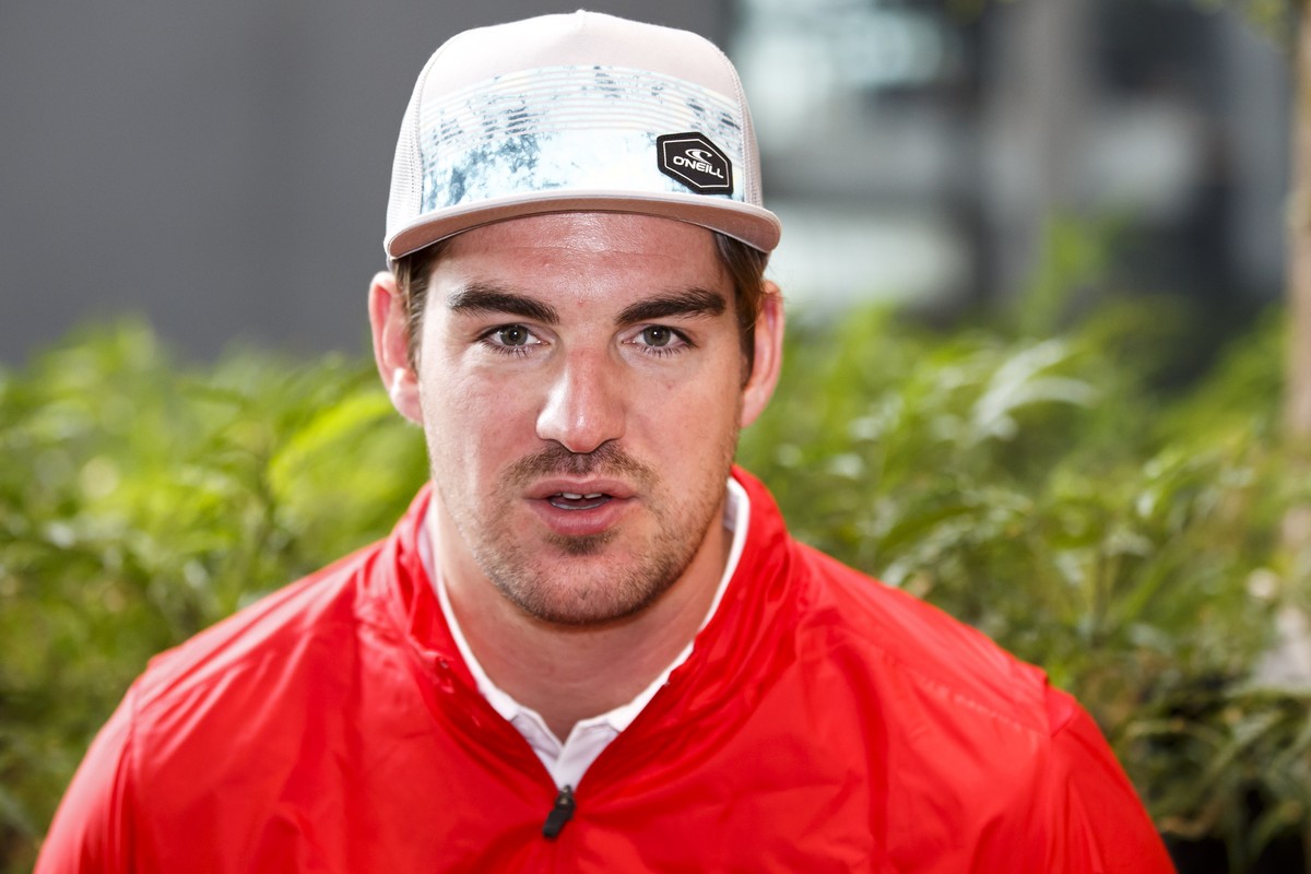 Switzerland's goaltender Reto Berra speaks to the journalist, during the media opportunity of the Switzerland National Ice Hockey Team a training session, at the IIHF 2018 World Championship, in  ...