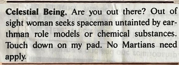 Long Lost Personals - Dating-Annoncen anno dazumal.

https://www.instagram.com/longlostpersonals/