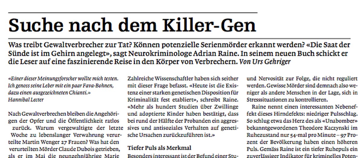 Ausriss des Artikels von Urs Gehriger vom 13. Juli 2013.