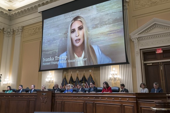 A video clip is displayed of Ivanka Trump, the daughter of former President Donald Trump, giving testimony that she accepted the view of former Attorney General Bill Barr that there was no election fr ...