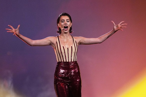 ADDS TITLE OF SONG - Mariam Shengelia from Georgia performs the song &quot;Freedom&quot; during the dress rehearsal for the second semi-final of the 69th Eurovision Song Contest, in Basel, Switzerland ...