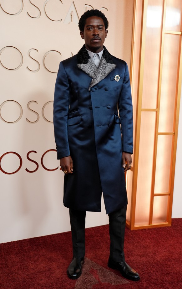 Damson Idris arrives at the Oscars on Sunday, March 15, 2026, at the Dolby Theatre in Los Angeles. (Photo by Richard Shotwell/Invision/AP)
Damson Idris