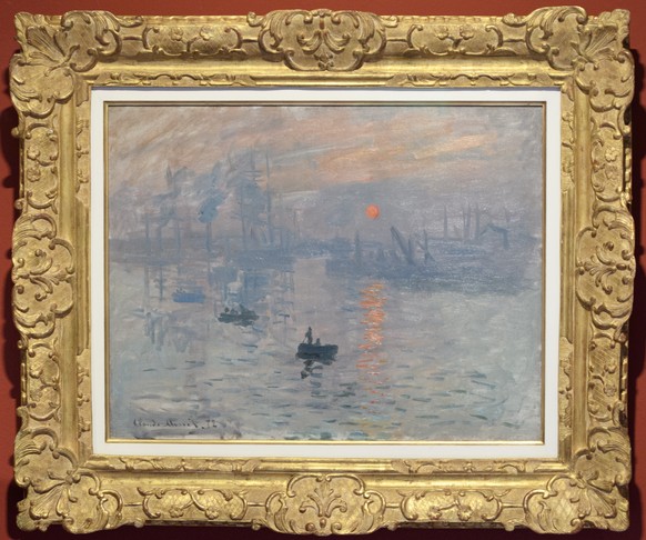 The founder of the Pierre Gianadda Foundation Leonard Gianadda looking at the painting &quot;Impression, Soleil Levant (Impression, Rising Sun) painting in 1872 by French Impressionist Claude Monet du ...