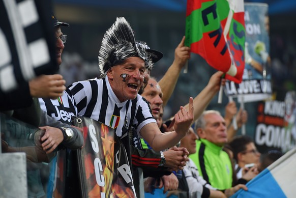 TURIN, ENGLAND - MAY 05: Juventus fans show their support prior to the UEFA Champions League semi final first leg match between Juventus and Real Madrid CF at Juventus Arena on May 5, 2015 in Turin, I ...