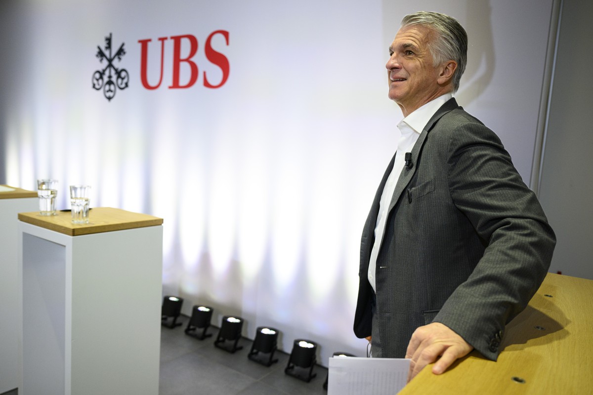 Group Chief Executive Officer of Swiss Bank UBS Sergio P. Ermotti waits for speaking during a UBS media event on the sideline of the the 54th annual meeting of the World Economic Forum, WEF, in Davos, ...