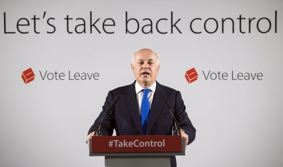 epa05297553 Former Works and Pensions Secretary Iain Duncan Smith delivers a speech on Brexit in central London, Britain, 10 May 2016. Mr Duncan Smith is a key figure in the Brexit debate and supports ...